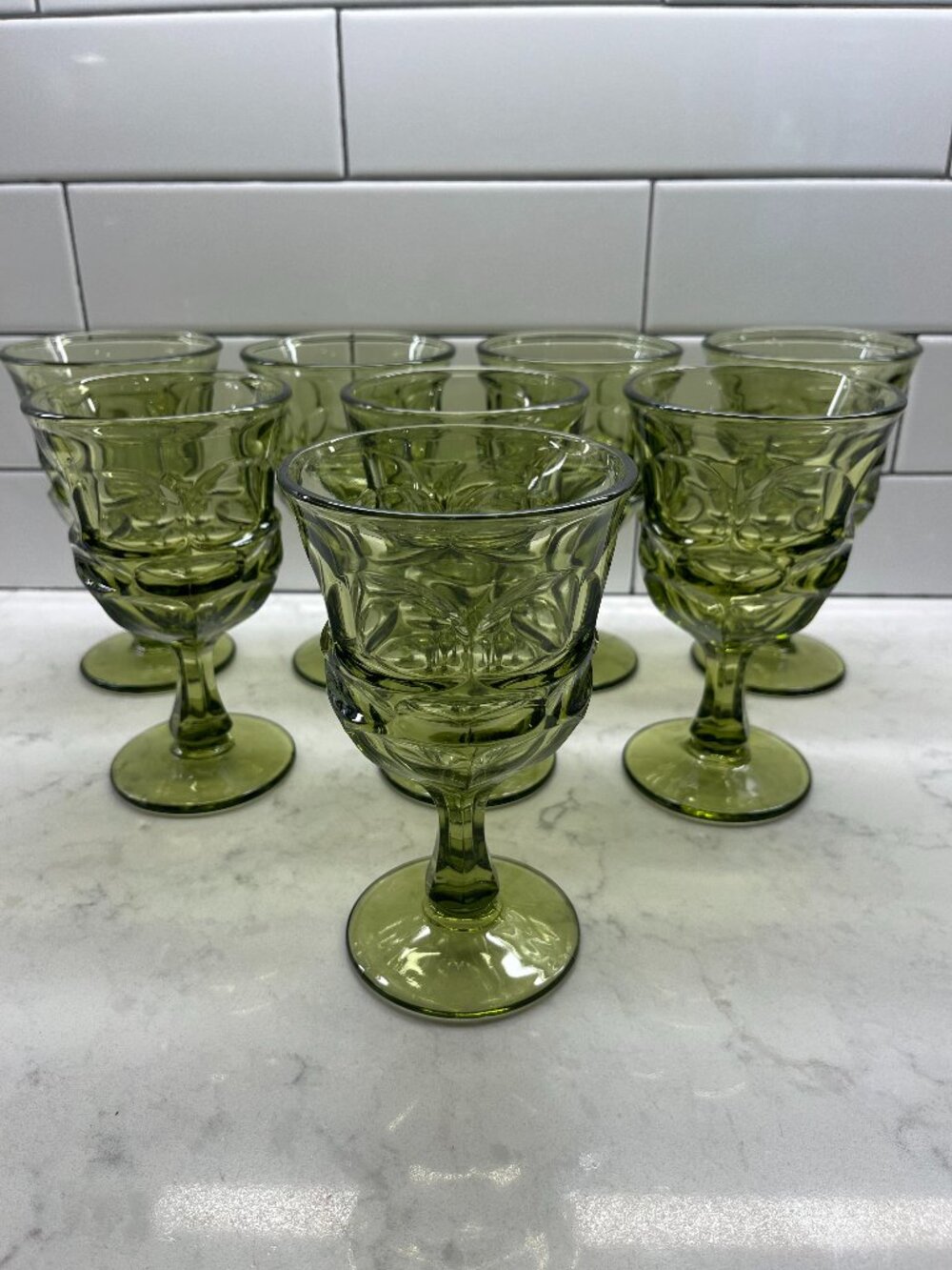 (8) Vintage Fostoria Water Goblet Argus Green (Stem 2770), 6.50"
